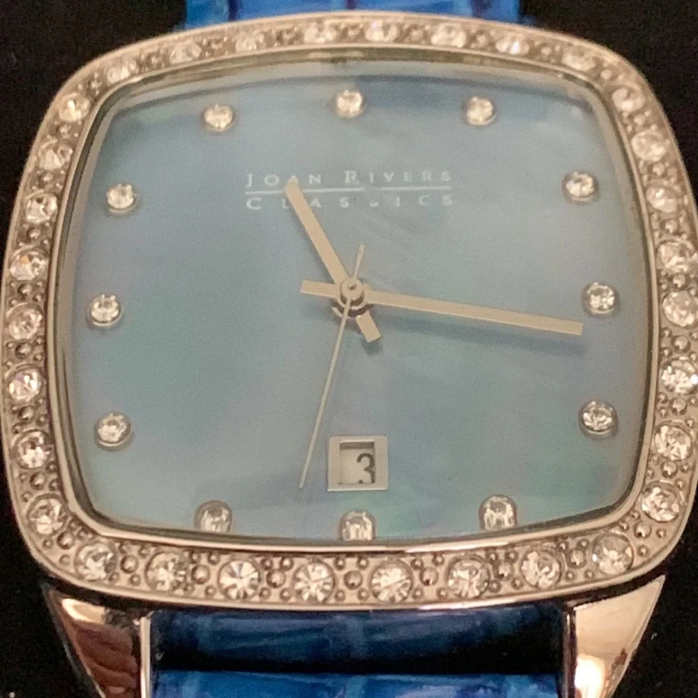 Watch Joan Rivers Classic Collection Square Face Blue Leather Band V377 Boxed
